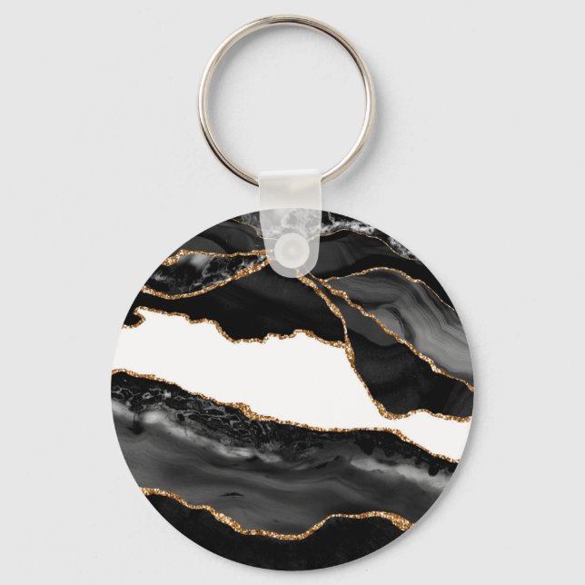 Chaveiro Faux Marbled Agate Black Na moda Stone Luxury Dour (Frente)