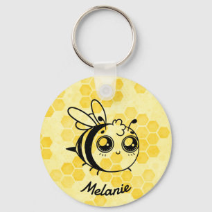 Chaveiro Favo de Mel Amarelo Pastel e Abelha Fofa Personali