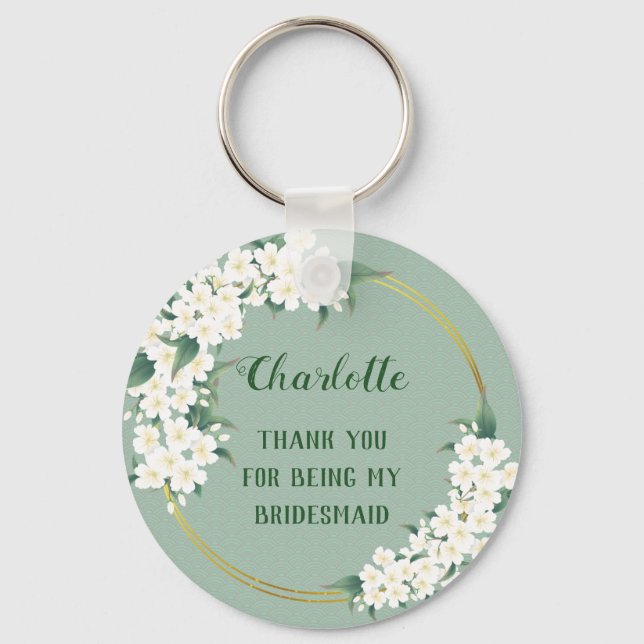 Chaveiro Favor de Bridesmaid Verde Verde Branco Moderno Vin (Frente)