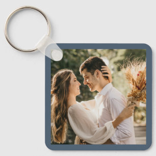 Chaveiro Favor de Casamento de Foto da Cinza Azul Elegante