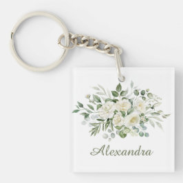Chaveiro Favor de Damas de Honra Floral Branco Personalizad