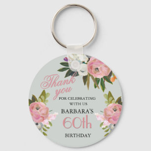 Chaveiro Favor de festa de 60 anos com tema floral elegante