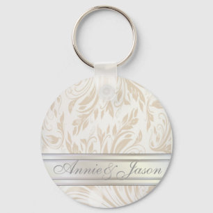 Chaveiro Favor do Casamento tema damasco Branco da Pérola F