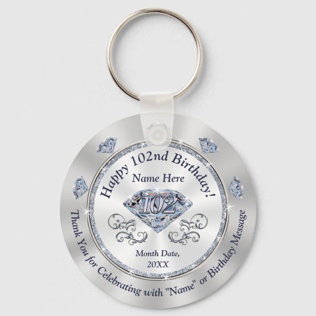 Chaveiro Favor Personalizado para o 102º Aniversário dela, (Frente)