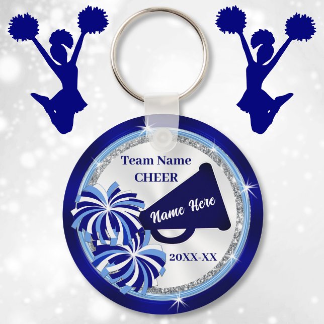 Chaveiro Favoritos para festas líderes de torcida, Megaphon (Cheap cheerleading gifts. Cheer squad party ideas. Blue and White, Cheerleading party favors. )