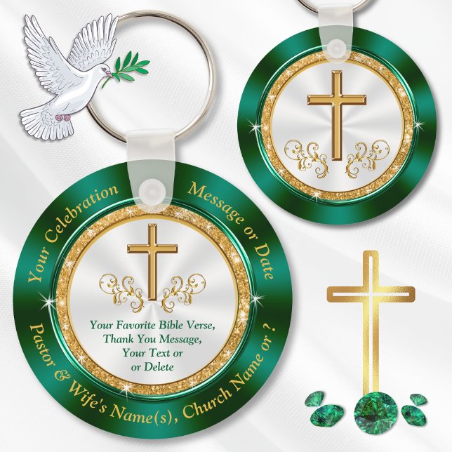Chaveiro Favoritos para festas religiosos personalizados pa (Personalized Christian Party Favors, 20th church anniversary. 20th Pastoral anniversary. Green Gold.)