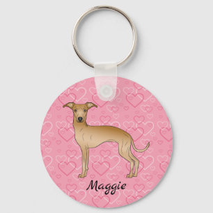 Chaveiro Fawn Italiano Cachorro Górrego Em Corações Rosa