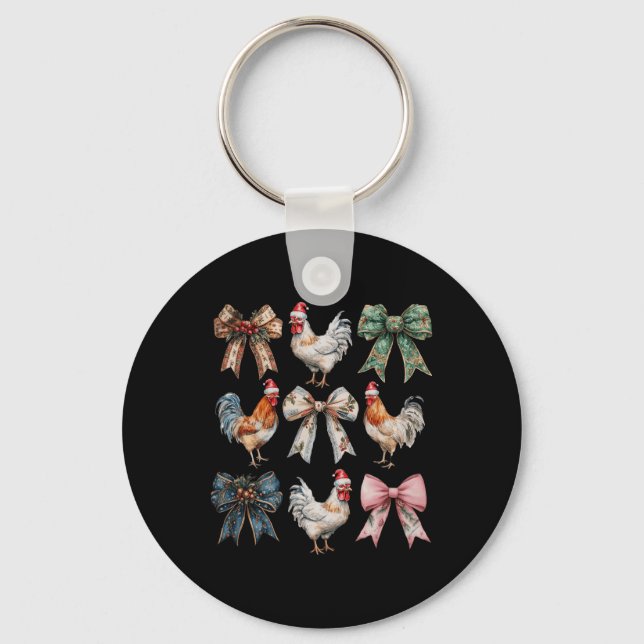 Chaveiro Fazenda de Natal de frango de Arco coquette - Fofo (Frente)
