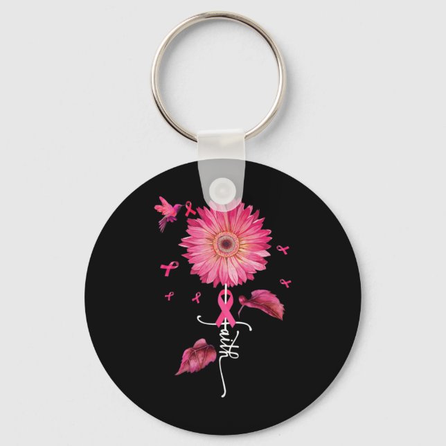 Chaveiro Fé de Margarida de Fita Rosa - Consciência do Canc (Frente)