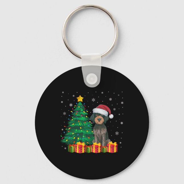 Chaveiro Febre alemã Wirehaired Pointer Santa Hat Natal (Frente)