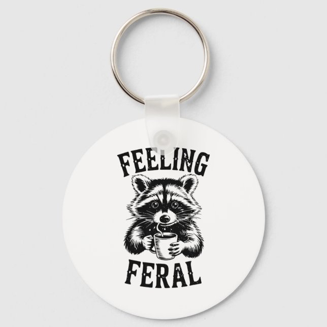 Chaveiro Feeling Feral Raccoon Coffee Cute Funny Trash Pand (Frente)