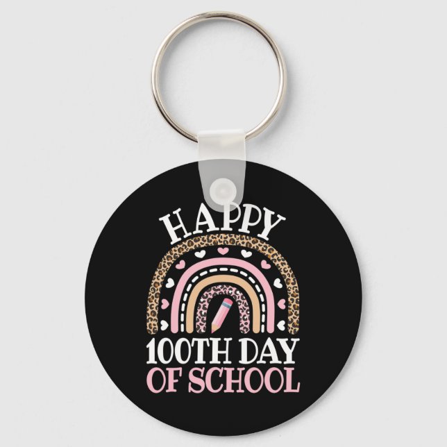 Chaveiro Feliz 100º Dia Da Escola 100 Dias Leopard Rainbow (Frente)