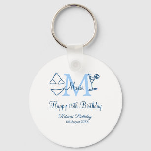 Chaveiro Feliz 15 de Aniversário azul adicione nome monogra