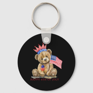 Chaveiro Feliz 4 de Julho Patriótico Urso Fofo Mulheres Men