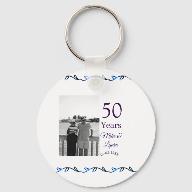 Chaveiro Feliz 50º aniversário adicionar nome do casal data (Frente)