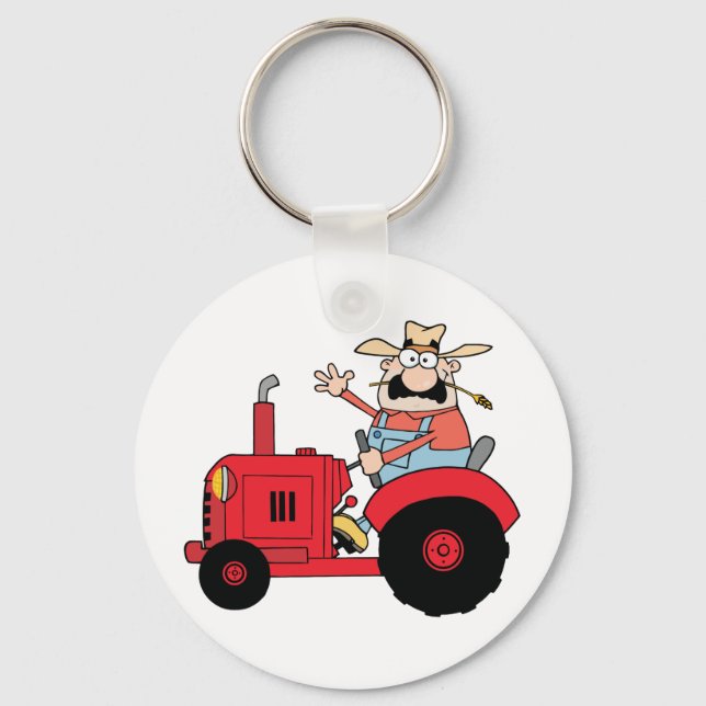 Chaveiro Feliz Agricultor Em Trator Vermelho Acenando Uma S (Frente)
