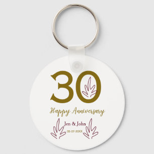 Chaveiro Feliz aniversário de 30 anos nome data folha verme