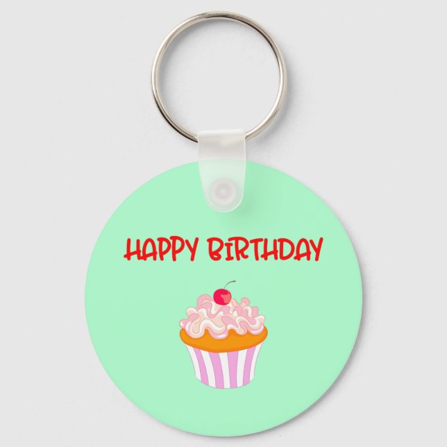 Chaveiro Feliz aniversário - Deliciosa Cherry de Cupcake no (Frente)