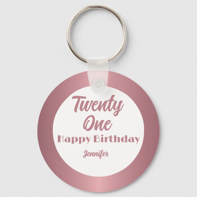 Chaveiro Feliz Aniversário do Bastante Rosa Dourado Script  (Frente)