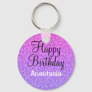Chaveiro Feliz Aniversário Glam Glitter Roxo Ombre Brilhos