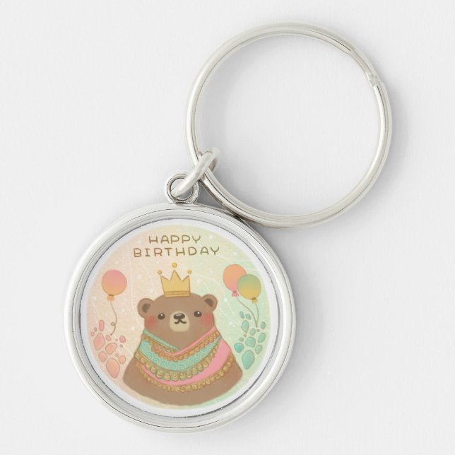 Chaveiro Feliz Aniversário Ilustração do Urso de Teddy (Frente)