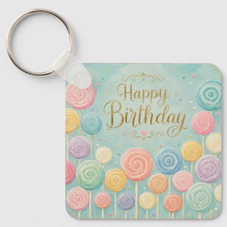 Chaveiro Feliz Aniversário Lollipops Caprichosos de Aquarel