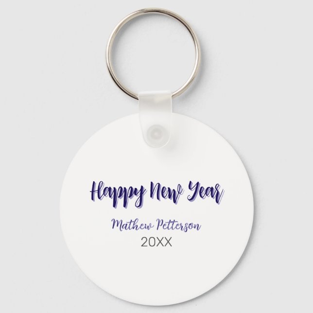 Chaveiro Feliz ano novo roxo adicionar nome preto ano simpl (Frente)
