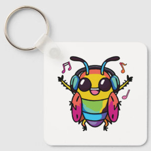 Chaveiro Feliz barata com fones de ouvido ouvindo música