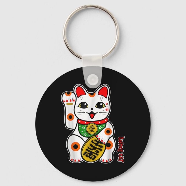 Chaveiro Feliz Calico Branco Sortudo Gato Maneki-neko Righ (Frente)