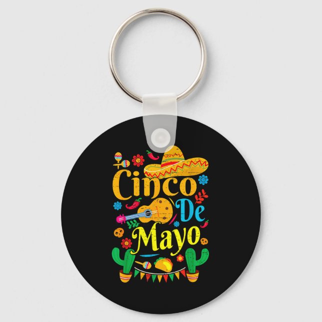Chaveiro Feliz cinco de mayo mexicano chapéu margarita (Frente)