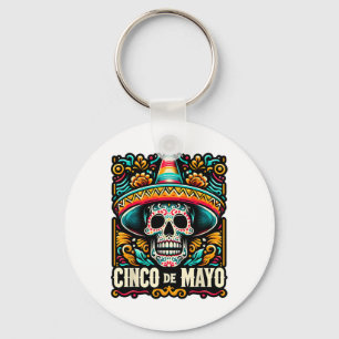 Chaveiro Feliz Cinco De Mayo Skeleton Skull Sombrero Mexica
