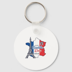 Chaveiro Feliz Dia da Bastilha França Mapa Torre Eiffel Vec