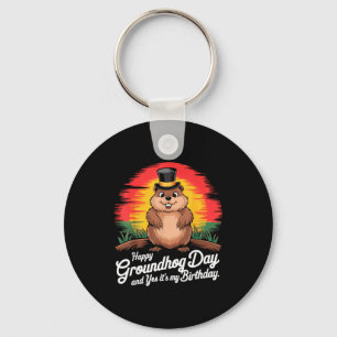 Chaveiro Feliz Dia da Marmota Vintage Sim É Meu Aniversário