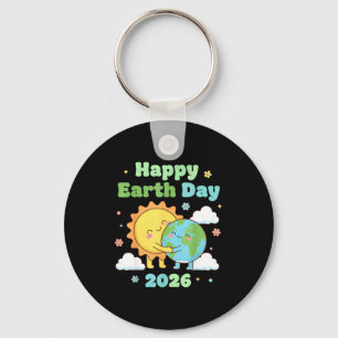Chaveiro Feliz dia da terra 2026 design fofo do sol abraçan