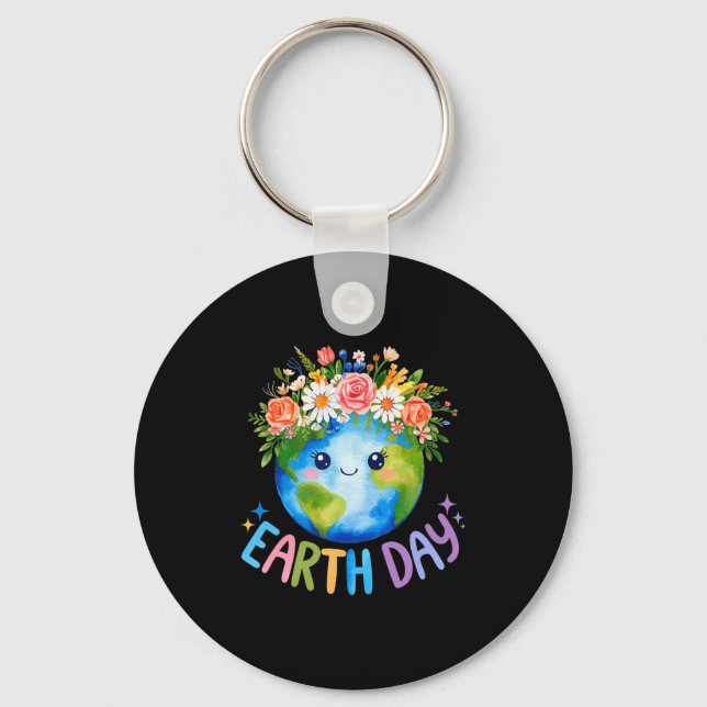 Chaveiro Feliz dia da terra terra fofa com dia da terra flo (Frente)