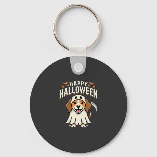 Chaveiro Feliz Dia das Bruxas Design de Cachorro Beagle_1 (Frente)
