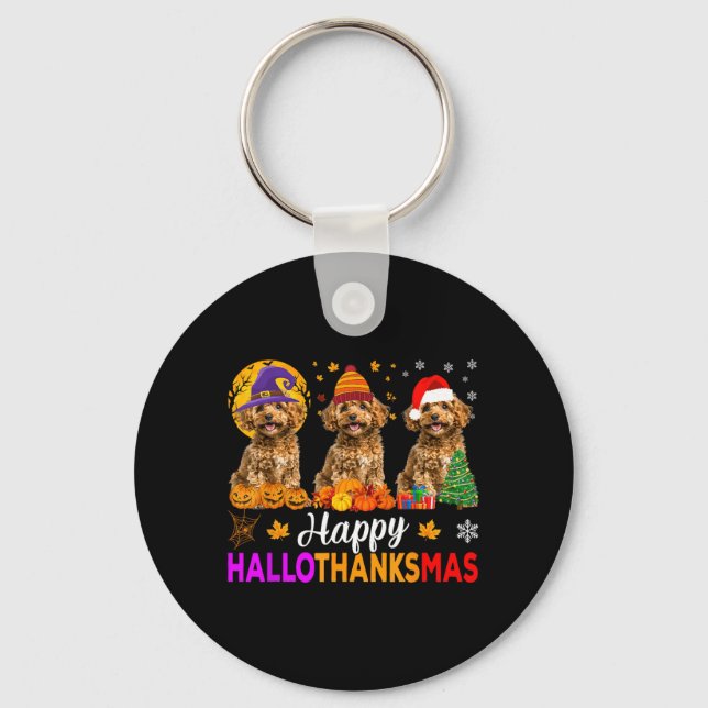 Chaveiro Feliz Dia das Bruxas Poodle Cão de Halloween Engra (Frente)