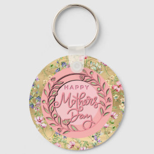 Chaveiro Feliz Dia das Mães Elegante Moderno Floral Rosa