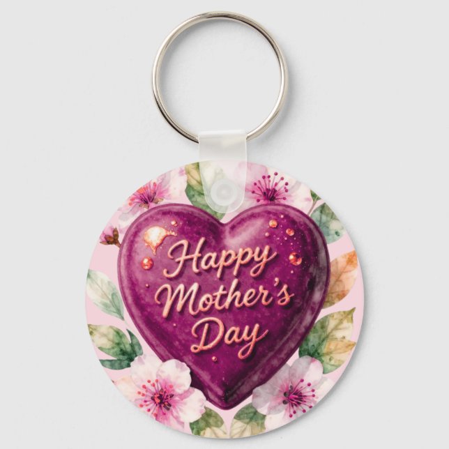 Chaveiro Feliz Dia das Mães Flor de Coração Roxo (Frente)