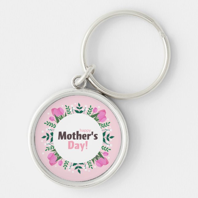 Chaveiro Feliz Dia das Mães Tulipas Rosa (Frente)