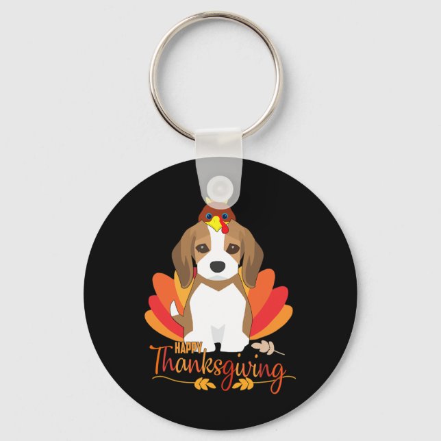 Chaveiro Feliz Dia de Ação de Graças Com Cachorro Beagle Pe (Frente)