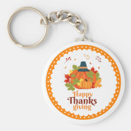 Chaveiro Feliz Dia de Ação de Graças Pumpkin com Chapéus e
