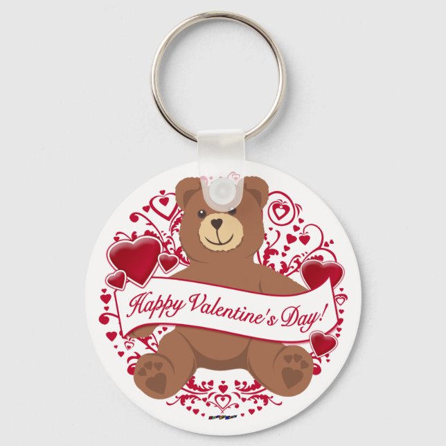 Chaveiro Feliz dia de os namorados! Urso de Pelúcia (Frente)