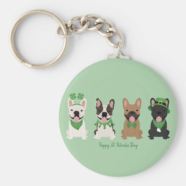 Chaveiro Feliz Dia de São Patrício Bulldogues Franceses (Frente)