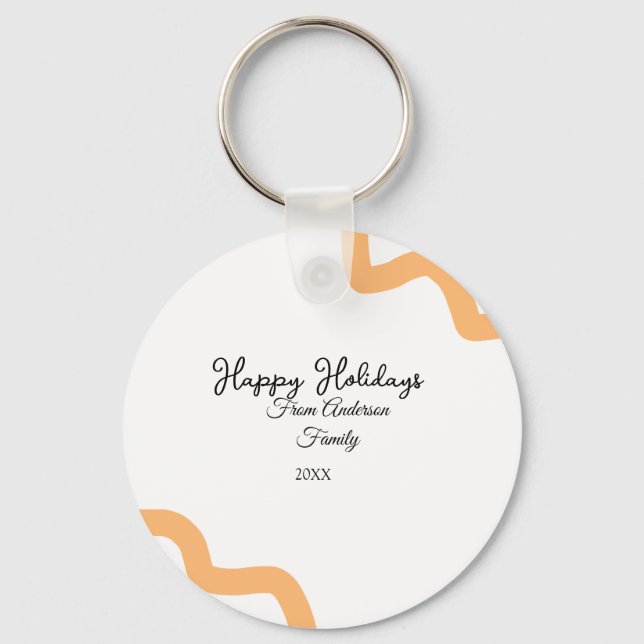 Chaveiro Feliz feriado nome laranja negro data ano espiral (Frente)