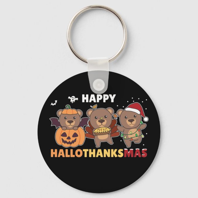 Chaveiro Feliz Hallothanksma Urso de Natal Keychai (Frente)