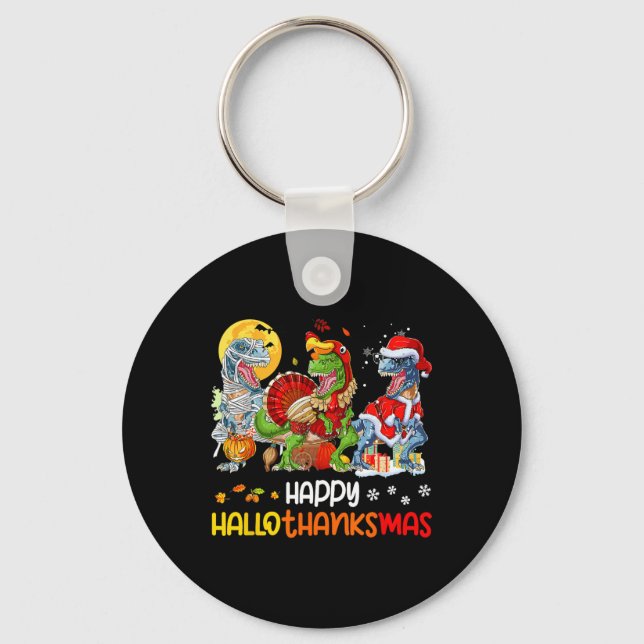 Chaveiro Feliz Hallothanksmas Dia de Ação de Graças Dinossa (Frente)