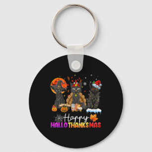 Chaveiro Feliz Hallothanksmas Gato Preto Halloween Ação de 