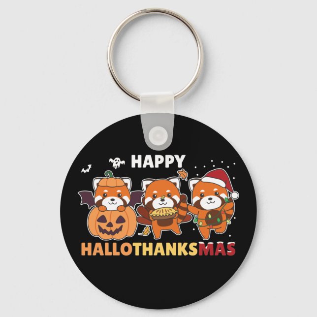 Chaveiro Feliz Hallothanksmas Pandas Natal Red Panda Ke (Frente)
