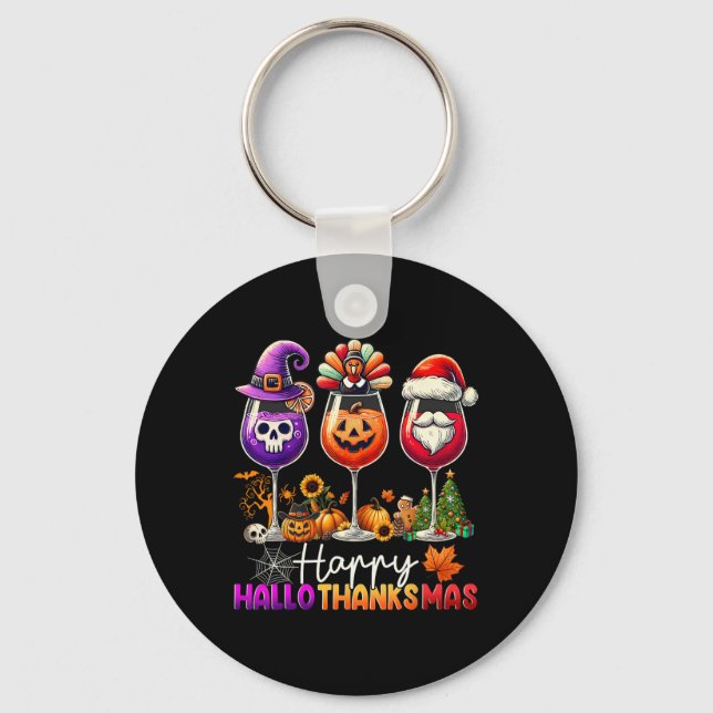Chaveiro Feliz Hallothanksmas Vinho Halloween Dia de Ação d (Frente)
